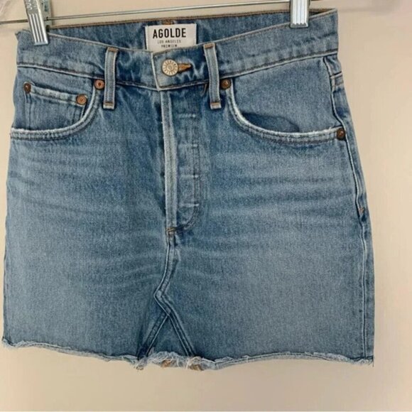 Agolde Denim Button Fly Mini Skirt 24 - Picture 5 of 7